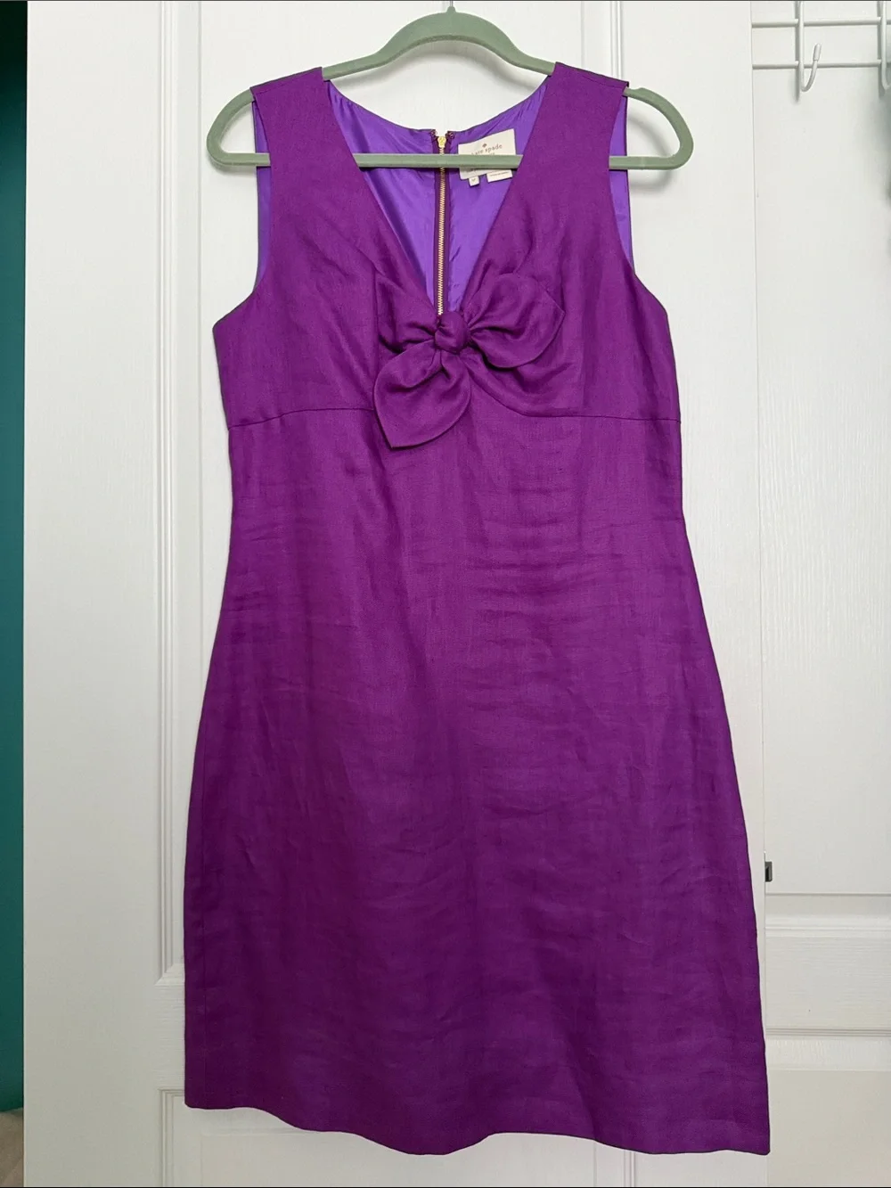 ♠️ Kate Spade Linen Purple Bow-Front Sleeveless Dress Sz 12